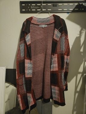 Absolutely Famous Red and Black Plaid Open-Front Cardigan